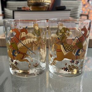 1960s MCM Cera Persian Hunting Theme Lowball set of 2